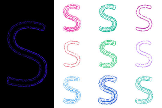 Y2K Aesthetic Bubble Letter S Typography Set, Colorful Cloud Outline Alphabet Graphics