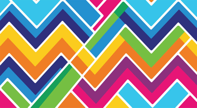 A colorful zigzag pattern with vibrant hues and white outlines