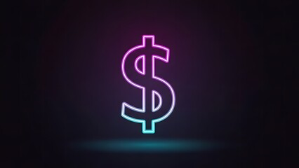 Obraz premium Glowing dollar sign icon in neon blue and purple with currency, abstract