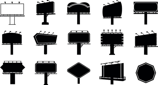 collection of empty billboards and outdoor advertising signs flat design vector illustration