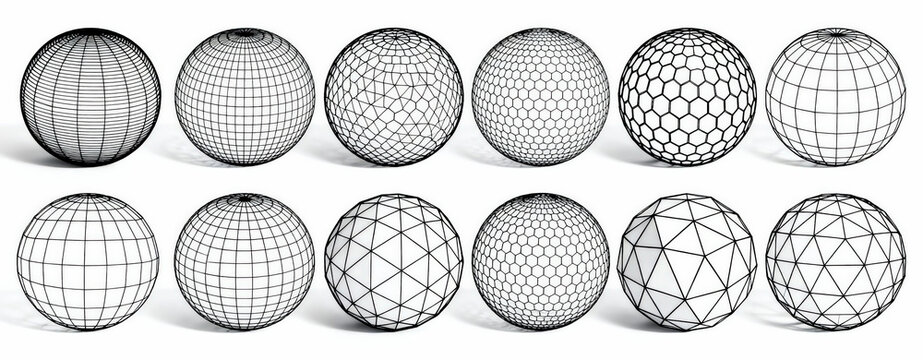 Variety of Geometric Spheres with Wireframes