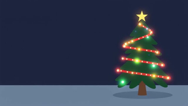 Beautifully illuminated festive tree illustration, sparkling with colorful string lights and a bright star, capturing the joyful essence of holiday celebrations and winter cheer