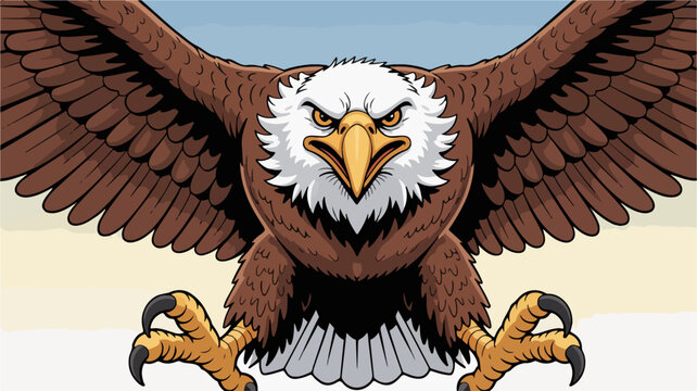 Aggressive bald eagle flying with wings spread wide vector illustration