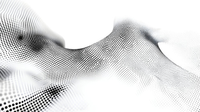 A black and white abstract digital landscape with a wavy pattern on transparent background