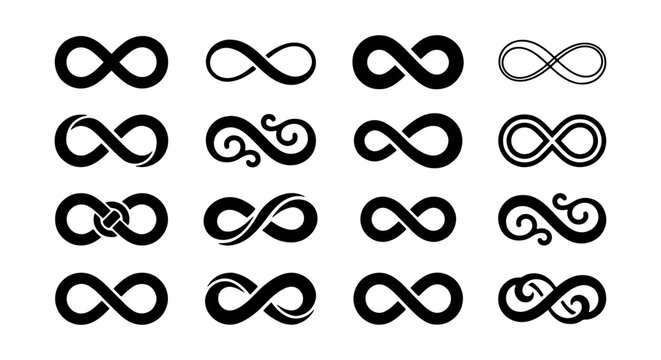Infinity Symbol Vector Icons Collection, Endless Loop Designs, Eternal Concept Graphics, Infinite Loop Symbols Set