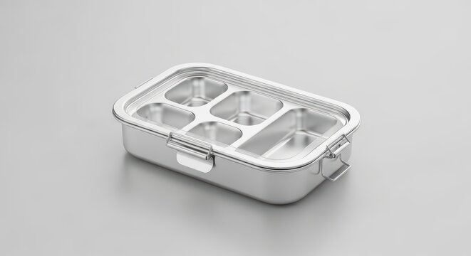 Stainless Steel Lunch Box with Six Compartments and Transparent Lid for Meal Prep