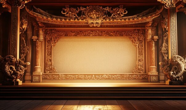 Indonesian Cultural Arts Festival Background - Luxury Carved Wood Interior for Traditional Dance