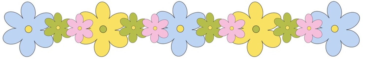Colorful cartoon flower garland border with hand drawn decoration illustration