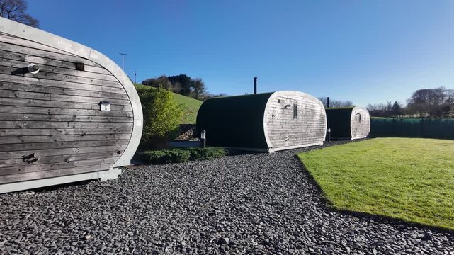 Wooden cabins providing eco friendly accommodation for a countryside getaway