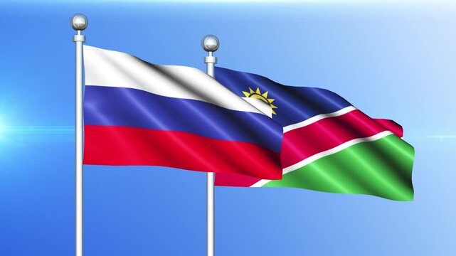 Russia and Namibia National Flag Waving on Pole Loop