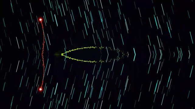 animation of light particles moving across dark space, creating the effect of warp speed or intergalactic travel.