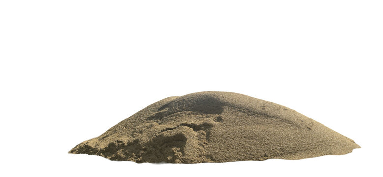 Natural brown chaff pile isolated on white background, heap of dry desert sand texture, granular soil mound for construction and landscaping