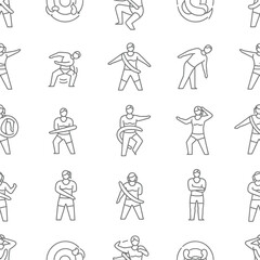 Naklejka premium Fitness Routine Icons Seamless Pattern