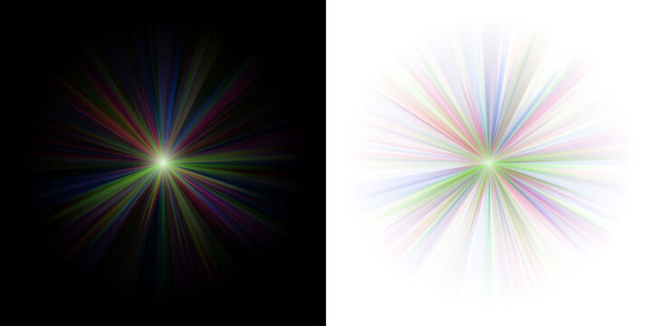 Abstract Digital Data Visualization Burst with Colorful Radial Light Rays on Black Background