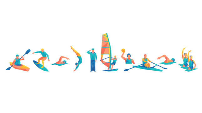 Dynamic Water Sports Athletes Collection - Kayak Surf Swim Dive Sail