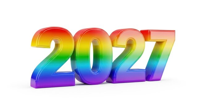 3D Rainbow Year 2027 Text, Future, Celebration, Pride Month, Colorful Numbers