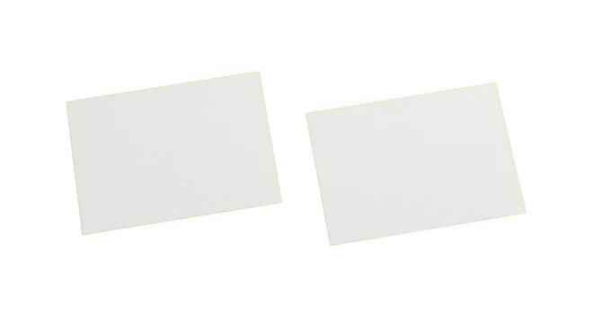 Two blank white rectangular paper cards isolated on transparent background