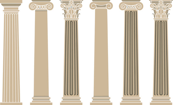 Set of Classical Architecture Column Vector Illustrations for Building, Structure, and Design Projects