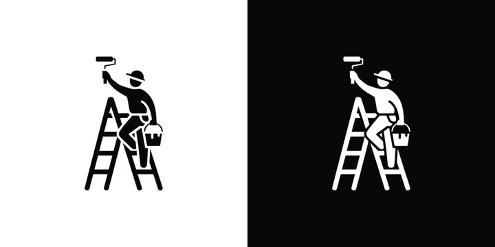 Black and white of a painter on a ladder, with reversed color schemes painting worker construction