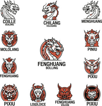 Dragon head logos and icons set.