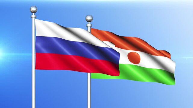 Russia and Niger National Flag Waving on Pole Loop