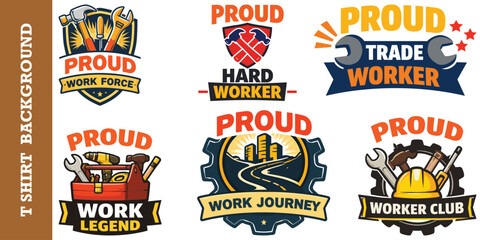 Fototapeta premium Professional occupational emblem collection featuring proud work force and trade workers.