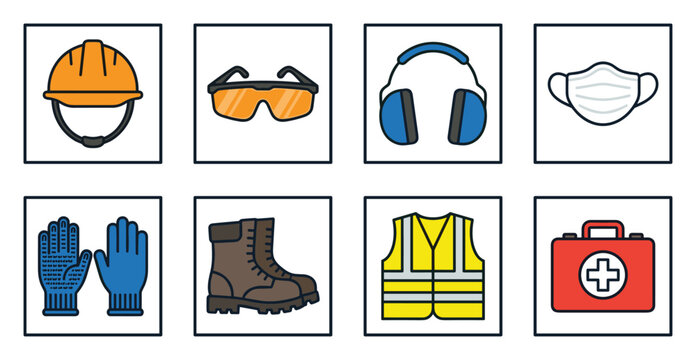 Collection of Industrial Safety Gear and Personal Protective Equipment Icons