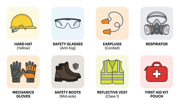 Collection of Personal Protective Equipment Icons for Workplace Safety and Hazard Prevention