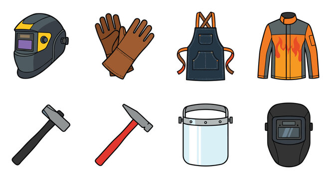 Collection of Professional Safety Gear and Tools for Welding and Metalworking Professions