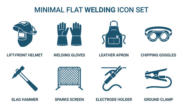 Minimalist Flat Icons for Welding Gear and Safety Equipment Set