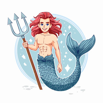 Cartoon Merman Holding a Trident