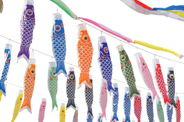 Fototapeta premium Koinobori, colorful carp flags for Kodomo no Hi Children’s Day in Japan, festive cultural celebration, decorative vector illustration design.