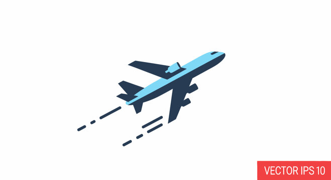 Airplane taking off with exhaust trails, vector illustration