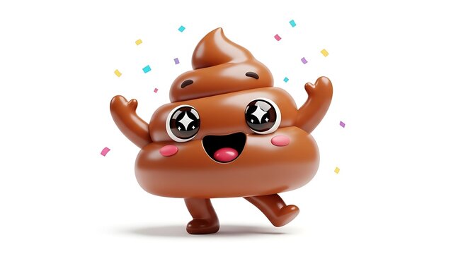 Happy poop emoji character dancing joyful.
