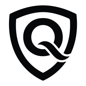 Shield Letter Q Emblem Badge Shape Icon Silhouette Vector black design on a white background