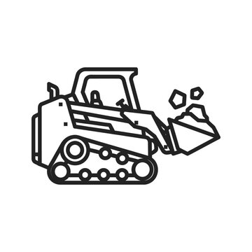 skid steer loader with tracks and bucket isolated on transparent background