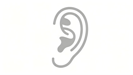 Fototapeta premium Minimalist grey line art icon of a human ear on a plain white background. Clean design representing hearing, listening, or medical audiology.