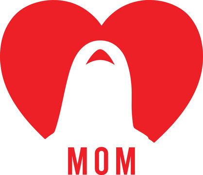 MOM Heart Silhouette Design with Mother and Child Icon for Mother Day Print and Family Logo Vector