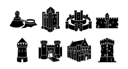 Castle Silhouette Set Minimalist Black And White Icon Pack © Shafayet
