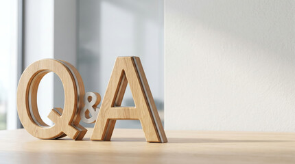 Q&A（質問と回答）を表す文字オブジェクト、右側にコピースペースのあるシンプルなビジネスイメージ