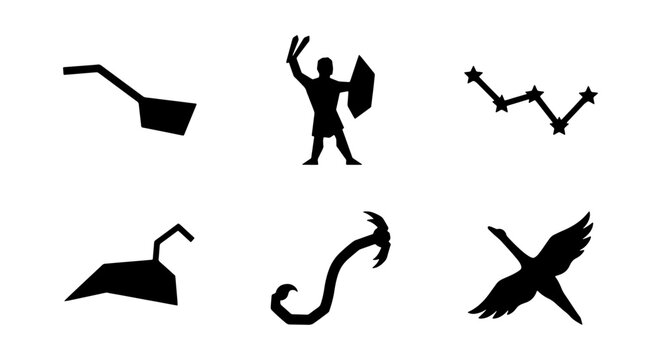 Night Sky Constellations Silhouette Set - Zodiac and Mythological Star Pattern Icons
