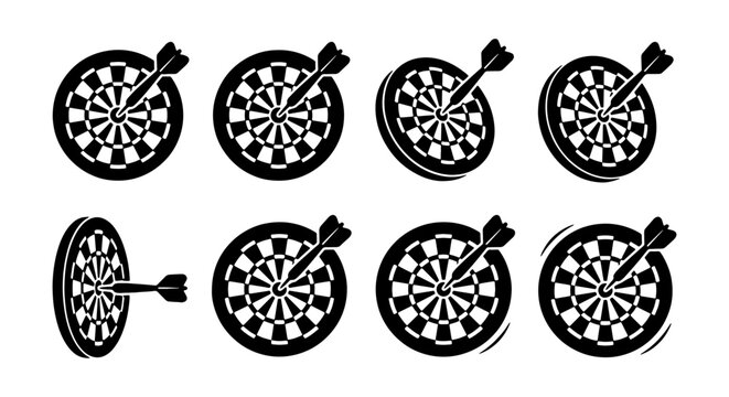 Minimalist Black And White Dartboard Silhouette Set