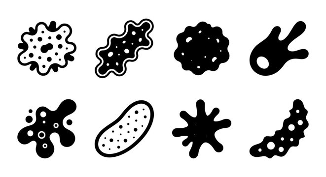Microbial Vector Icons Set Minimalist Black And White Silhouette Icon Pack