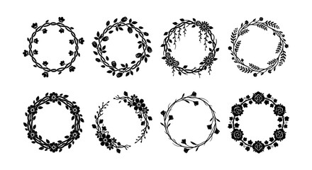 Fototapeta premium Minimalist Black And White Wreath Icon Set