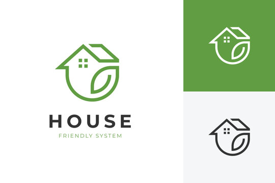 Eco House Logo with Leaf Concept Symbol for Sustainable Real Estate and Green Living Branding