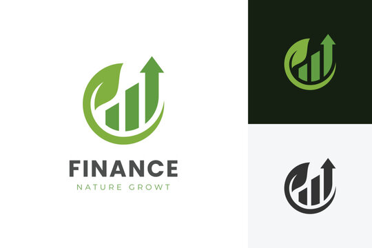 Finance Growth Logo with Leaf and Chart Arrow Concept Symbol for success, grow Investment and Business Branding