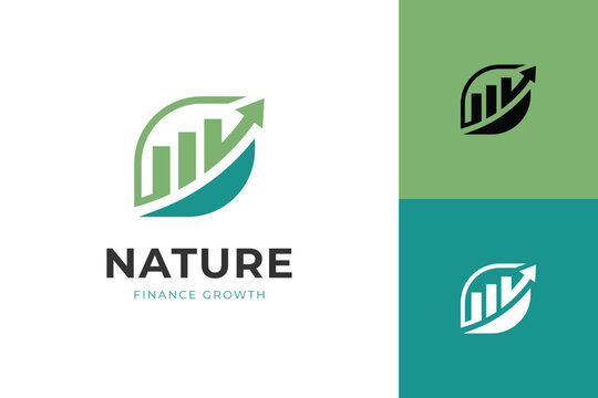 Eco Finance Logo with Leaf and Growth Chart Arrow Concept Symbol for Sustainable Investment and Business Branding