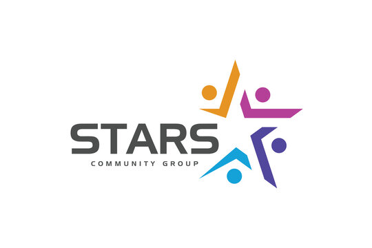 People Star Logo with Teamwork, unity Concept Symbol for Community Organization and Social Group Branding