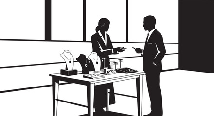Fototapeta premium Business meeting, office discussion, corporate communication, black and white vector