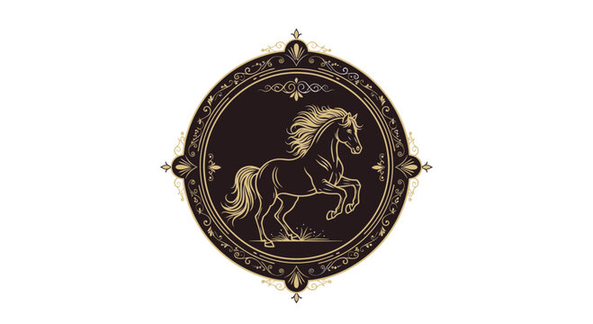 Elegant Royal Ascot Horse Racing Emblem with Golden Stallion Vector